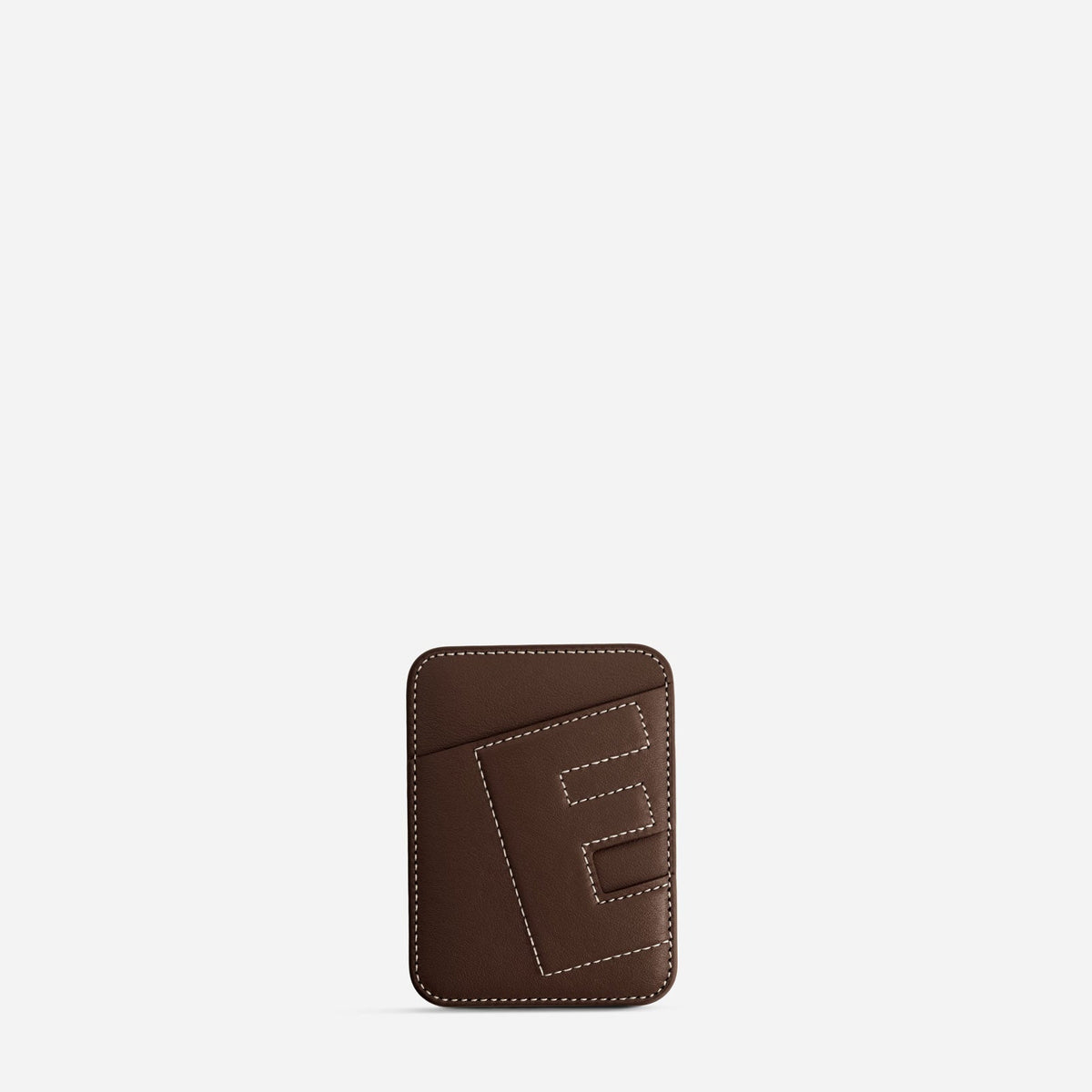 MagSafe cardholder in Espresso, initial E, front