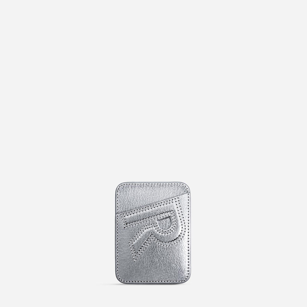MagSafe cardholder in Metallic Silver, initial R, front