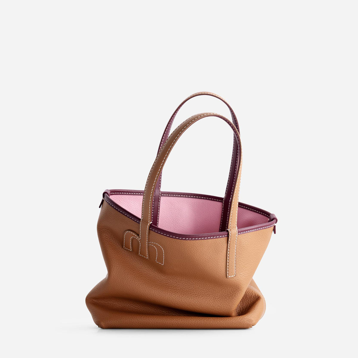 Mini M Tote - Tan & Pink