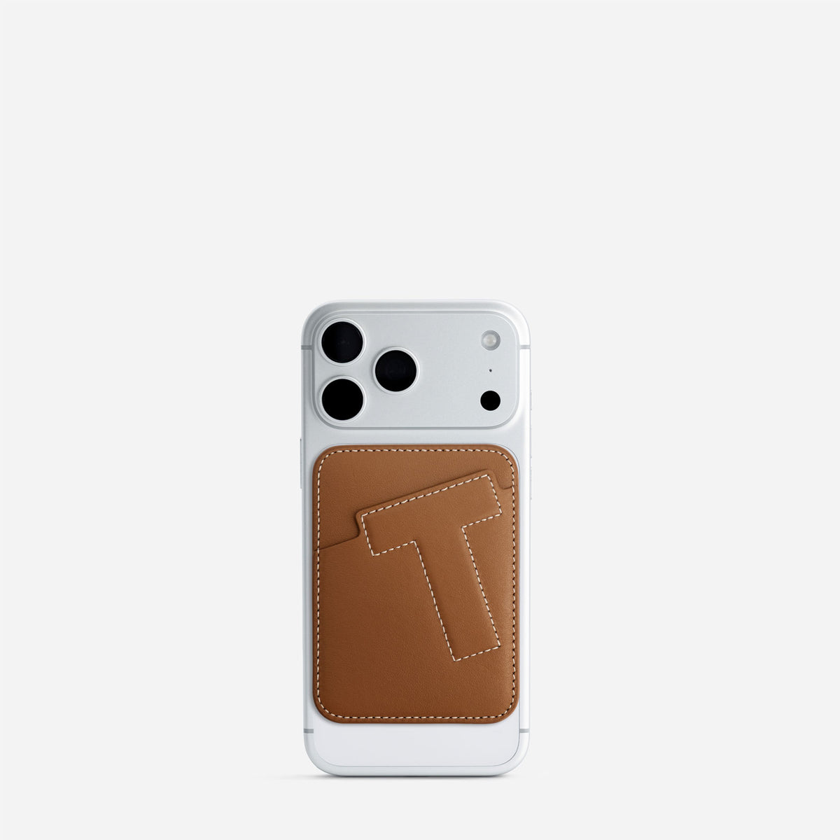 MagSafe cardholder in Canyon, initial T, on phone