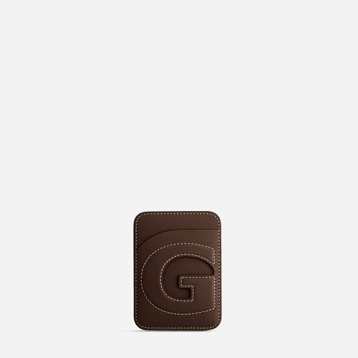 MagSafe cardholder in Espresso, initial G, front