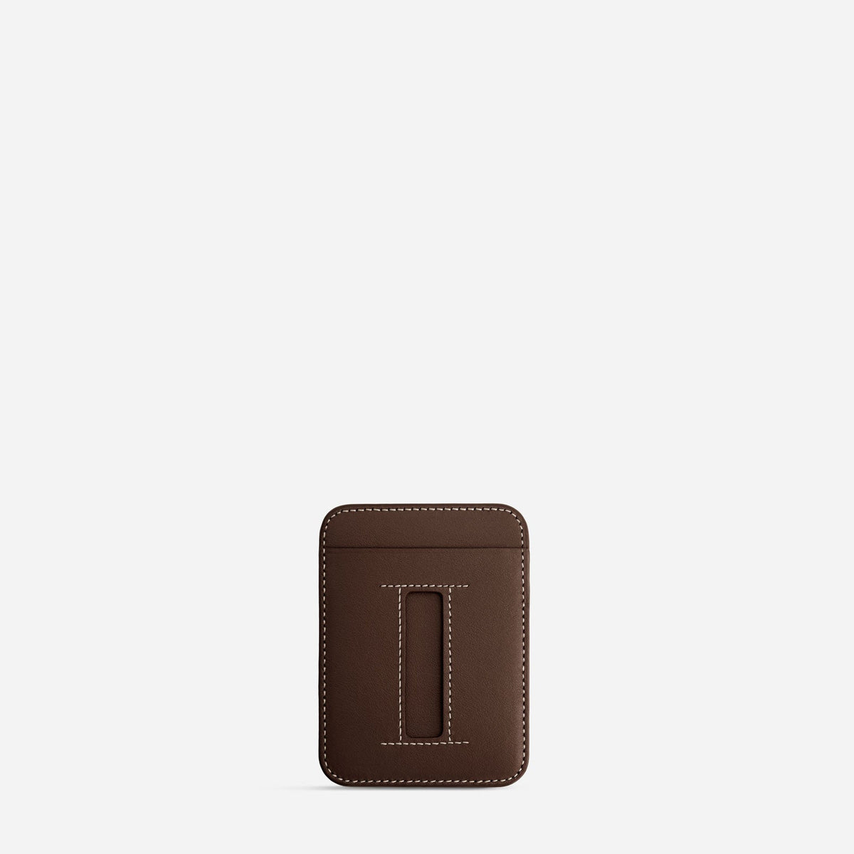 MagSafe cardholder in Espresso, initial I, front