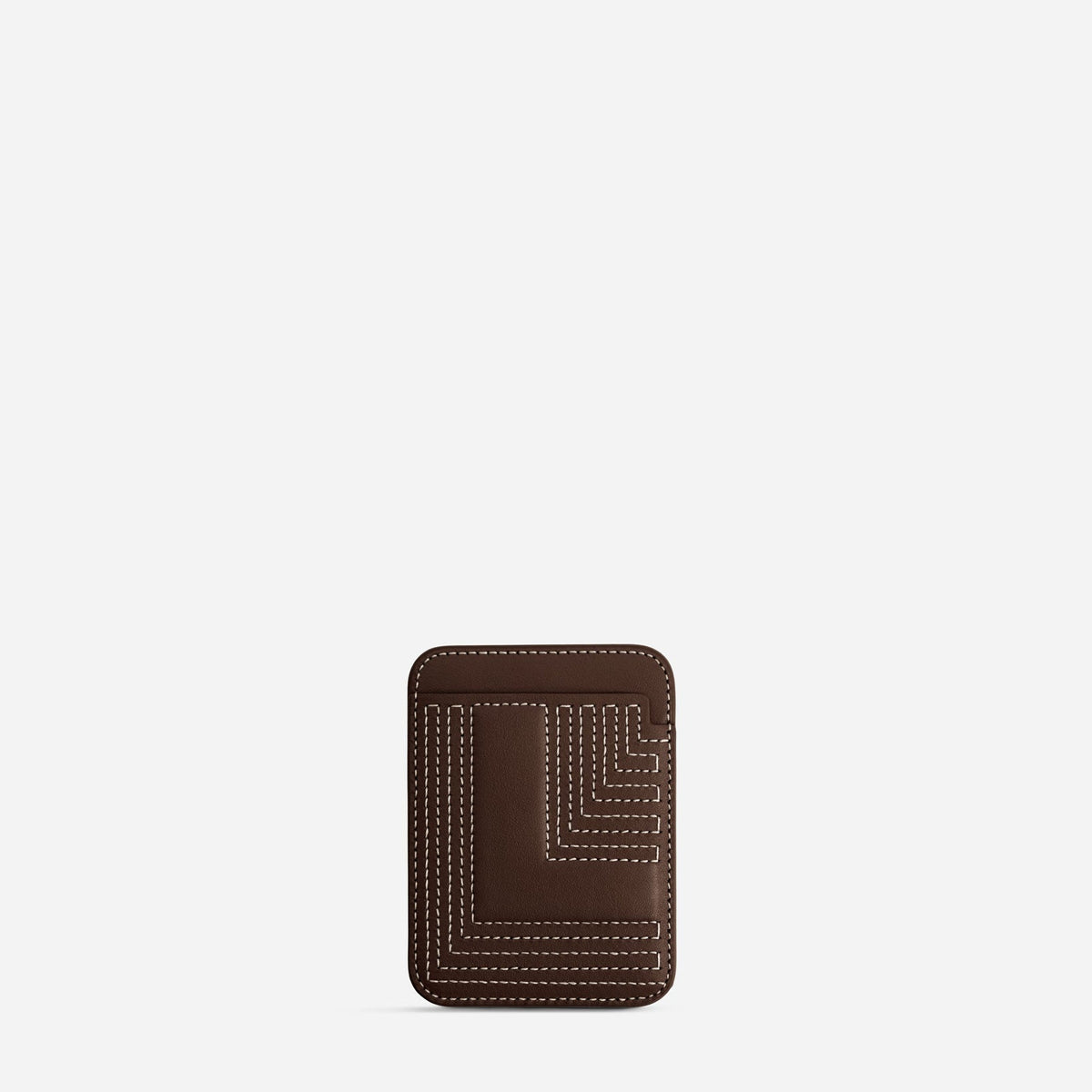 MagSafe cardholder in Espresso, initial L, front