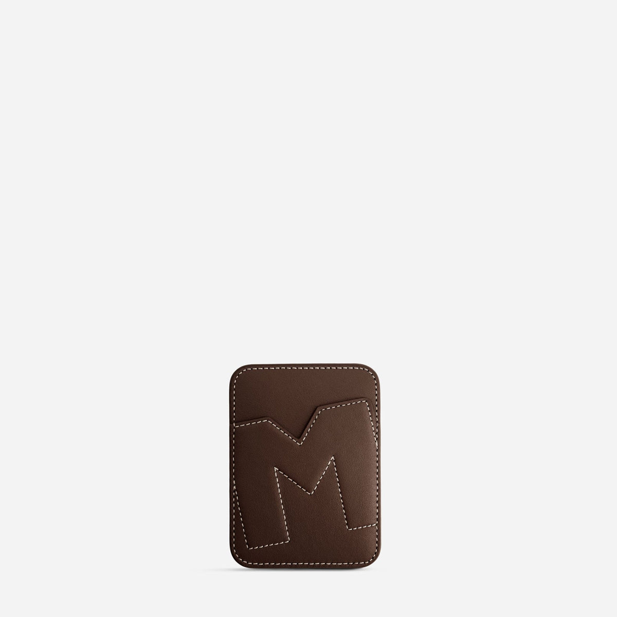 MagSafe cardholder in Espresso, initial M, front