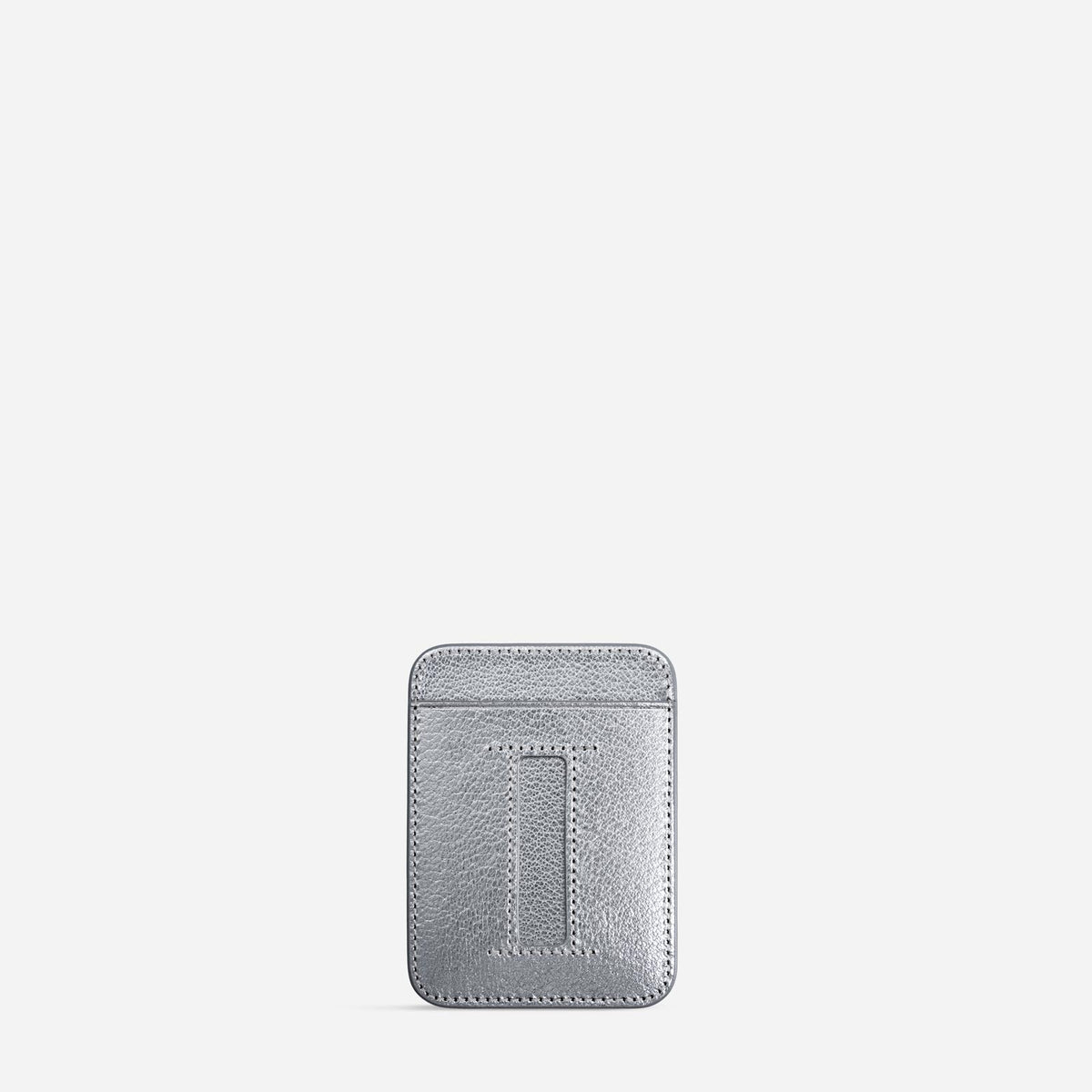MagSafe cardholder in Metallic Silver, initial I, front