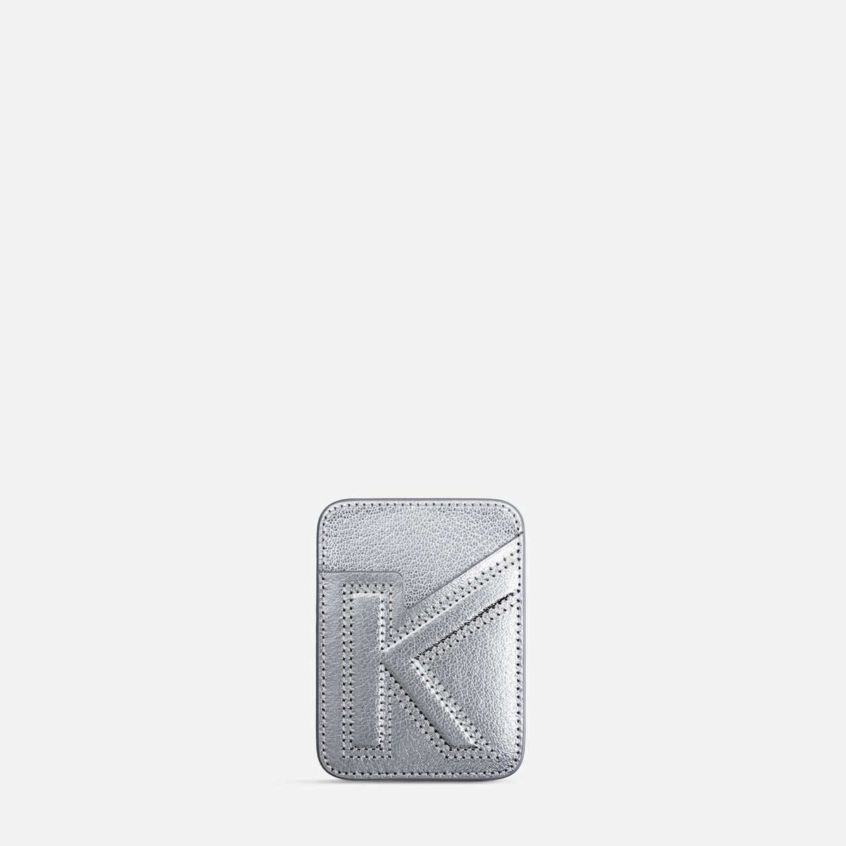 MagSafe cardholder in Metallic Silver, initial K, front