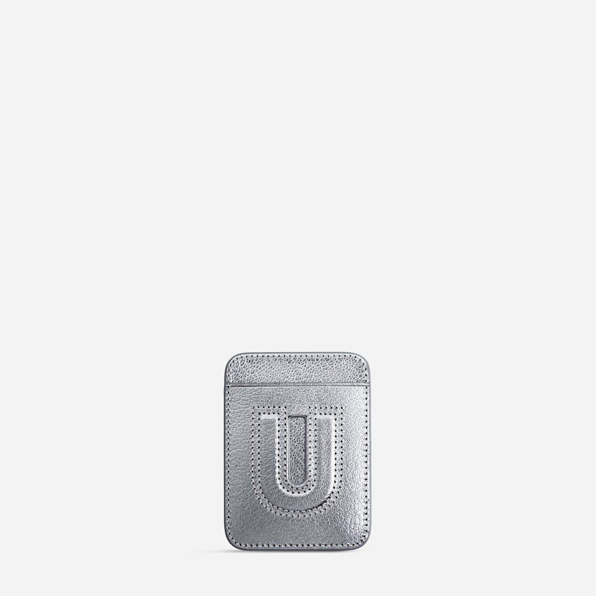 MagSafe cardholder in Metallic Silver, initial U, front