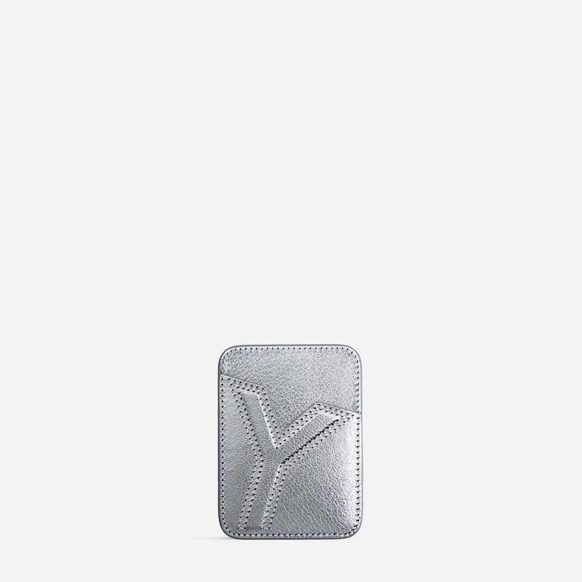 MagSafe cardholder in Metallic Silver, initial Y, front