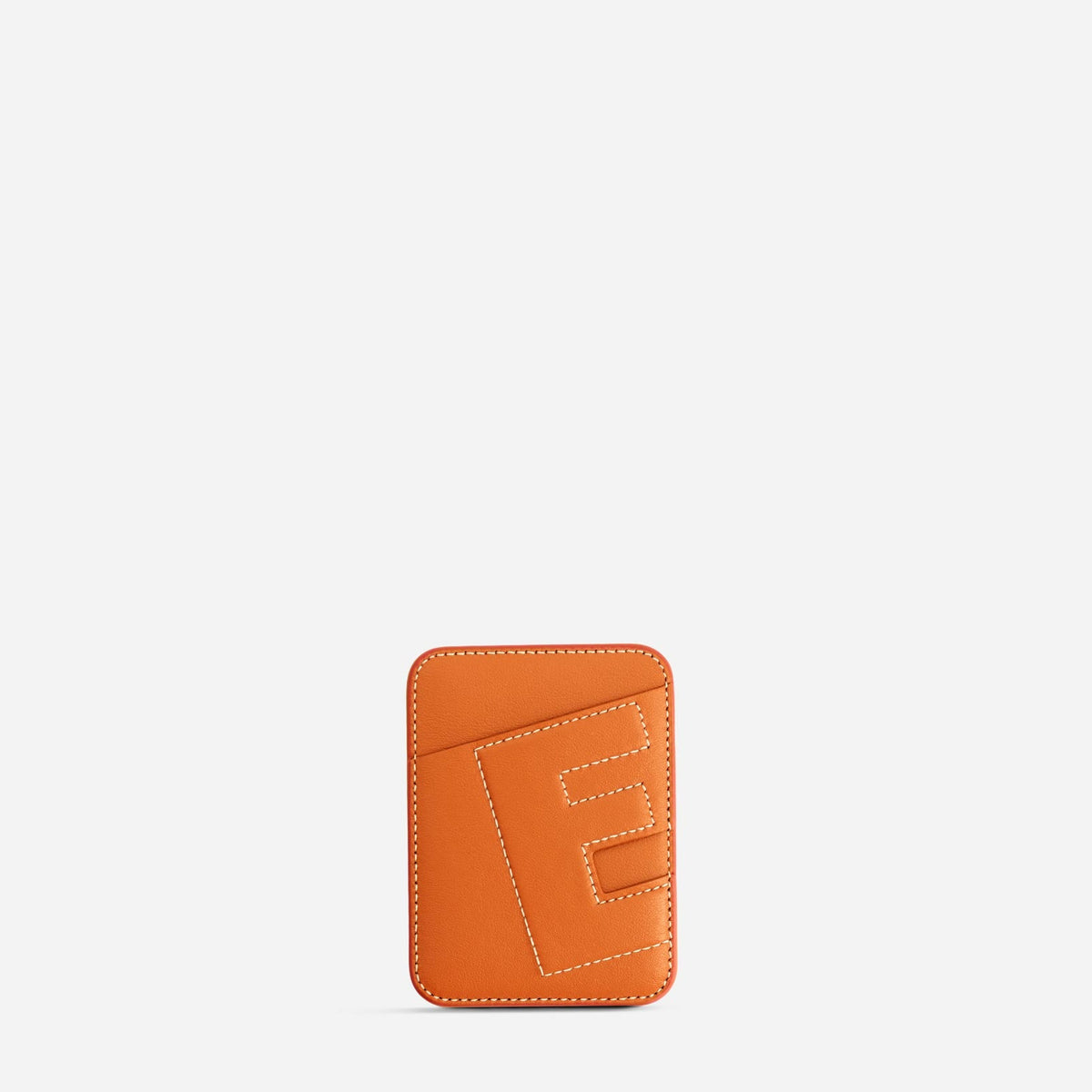 MagSafe cardholder in Orange, initial E, front