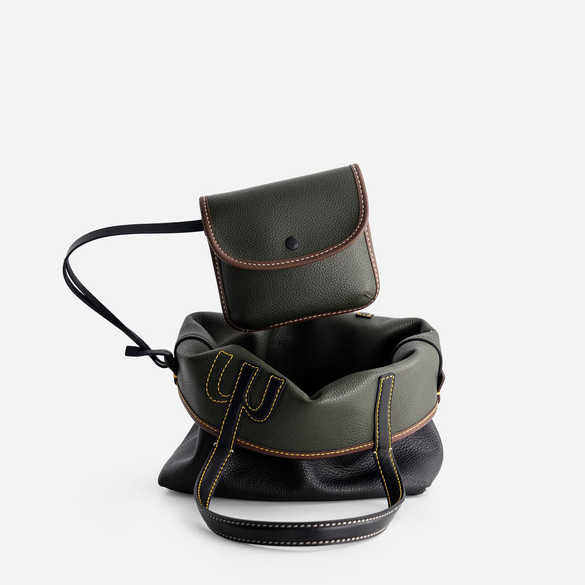 Mini M Tote - Black & Hunter Green