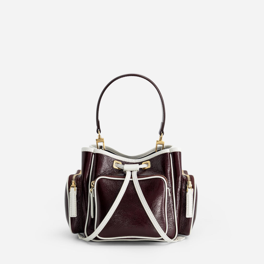 Quad bag in Crinkled Bordeaux and White