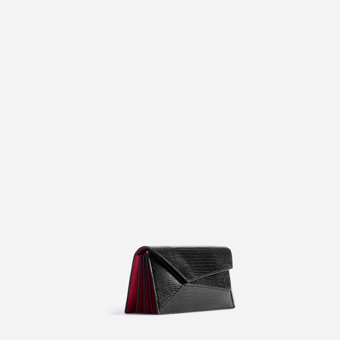 Naomi Long Purse - Lizard Effect Black