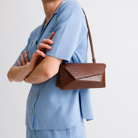 Naomi Long Purse - Lizard Effect Brown