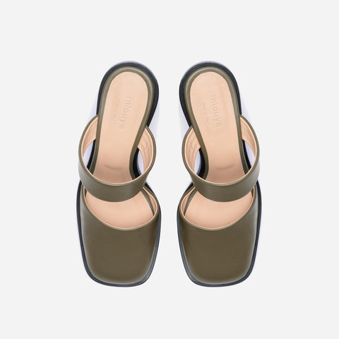 Pleated Heel Mule - Olive