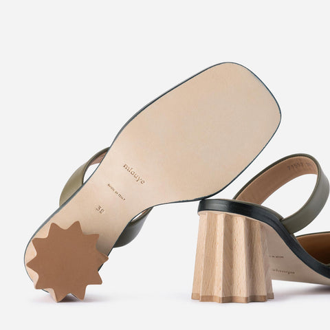 Pleated Heel Mule - Olive