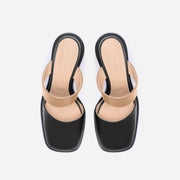 Pleated Heel Mule - Black & Beige