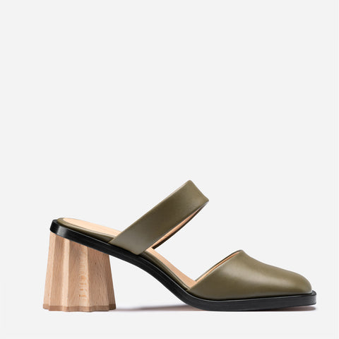 Pleated Heel Mule - Olive