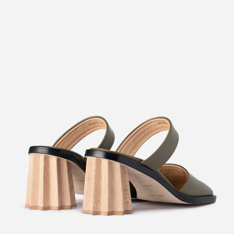 Pleated Heel Mule - Olive
